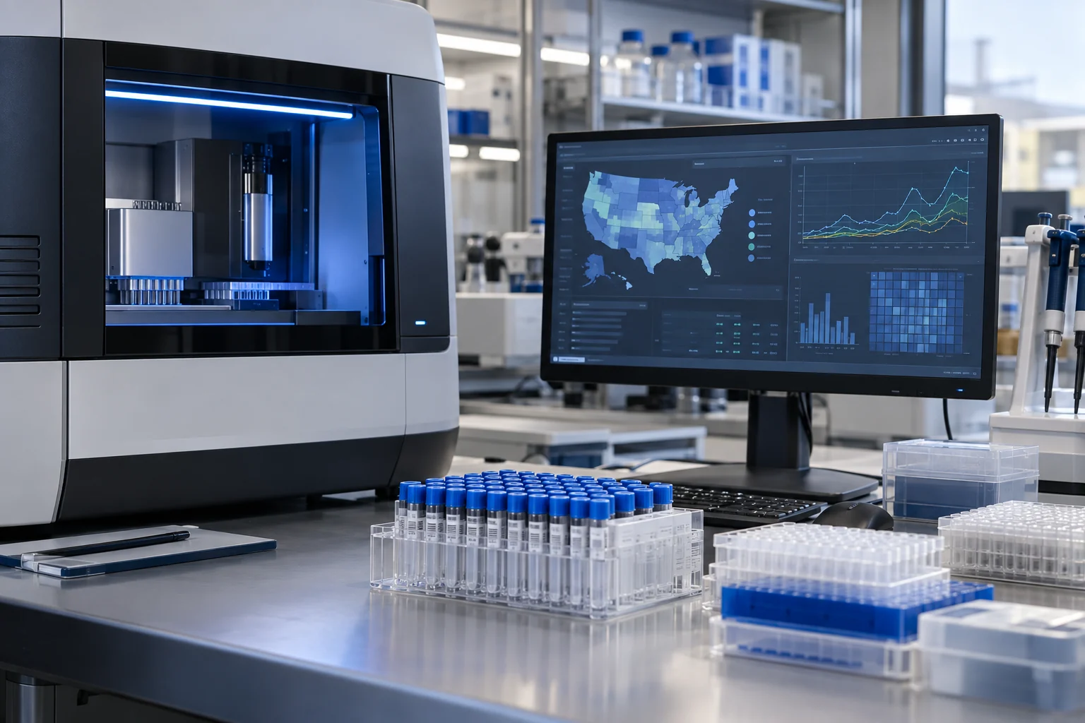 Laboratory records connected to public-health surveillance analytics.