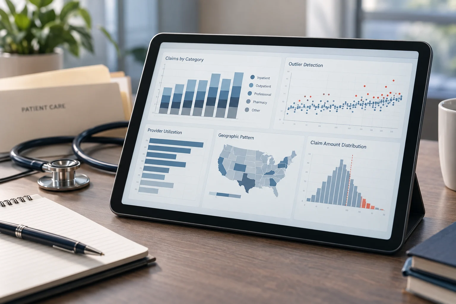 Anonymized healthcare claims reviewed for unusual patterns.