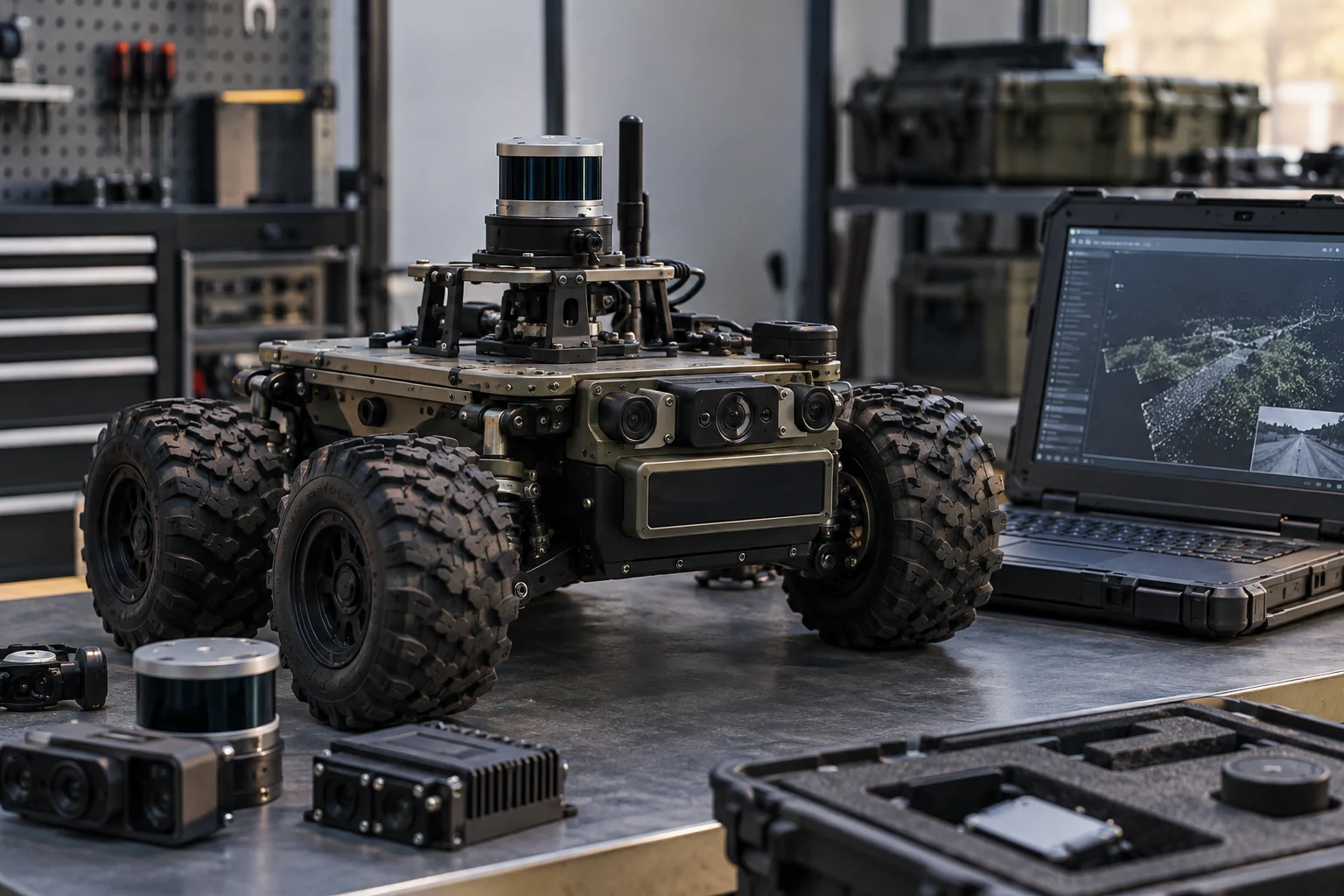 Commercial robotics and sensors undergoing an integration evaluation.