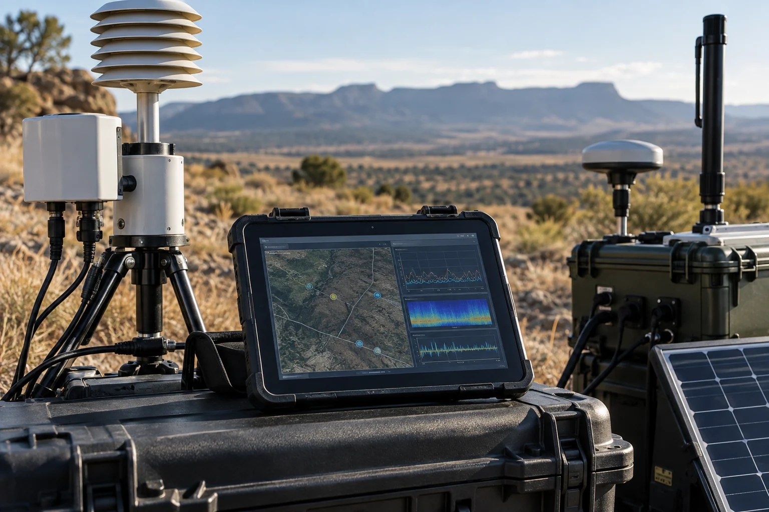Environmental sensors and a tablet combining detection observations.
