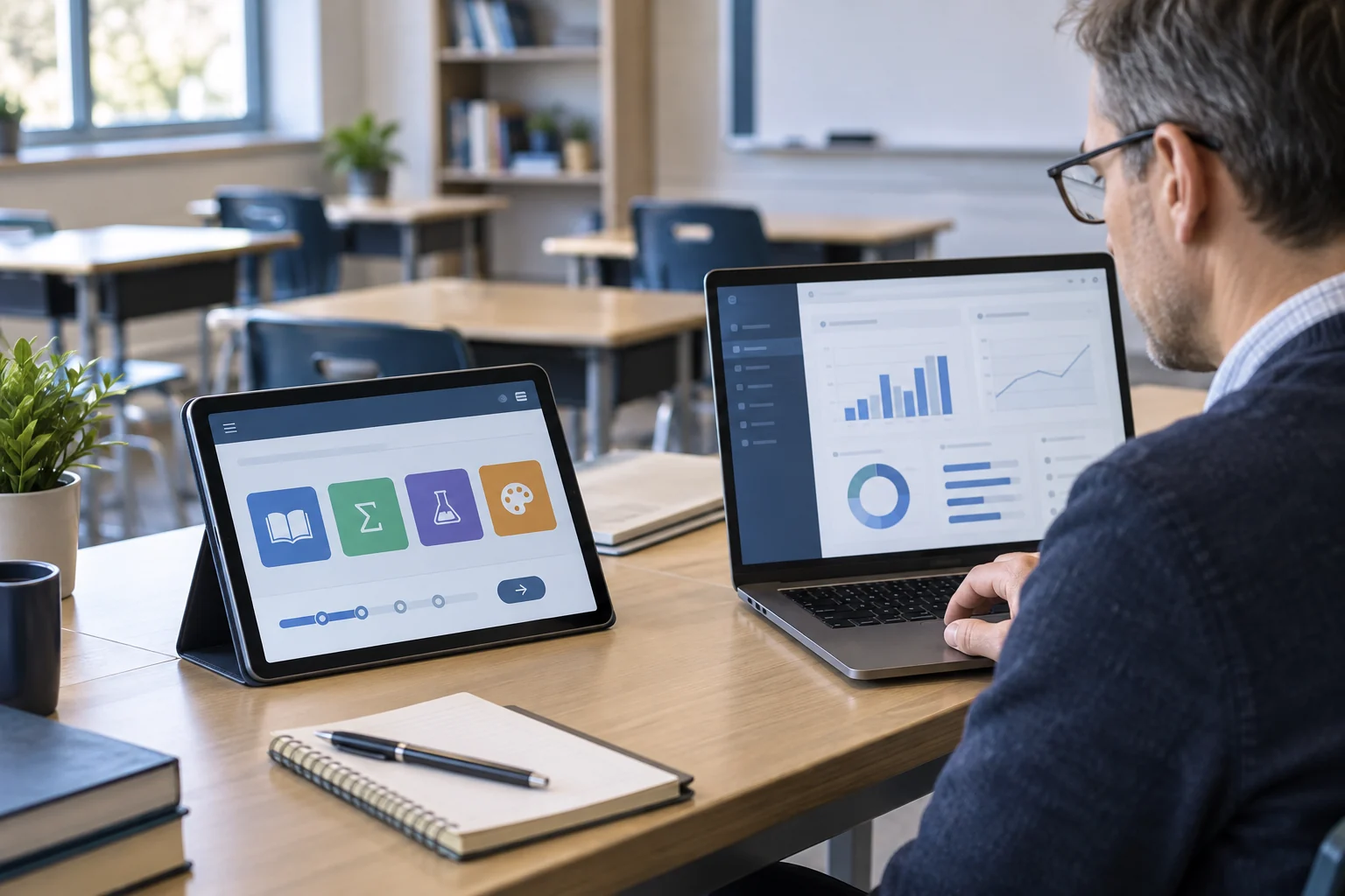 Learning technology and an educator's progress analysis.