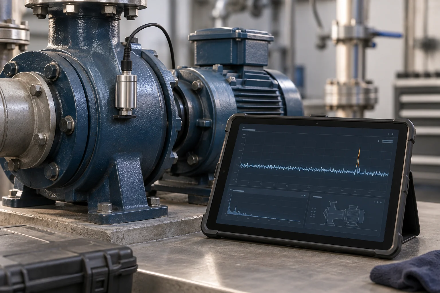 A pump sensor and tablet showing a signal deviation.