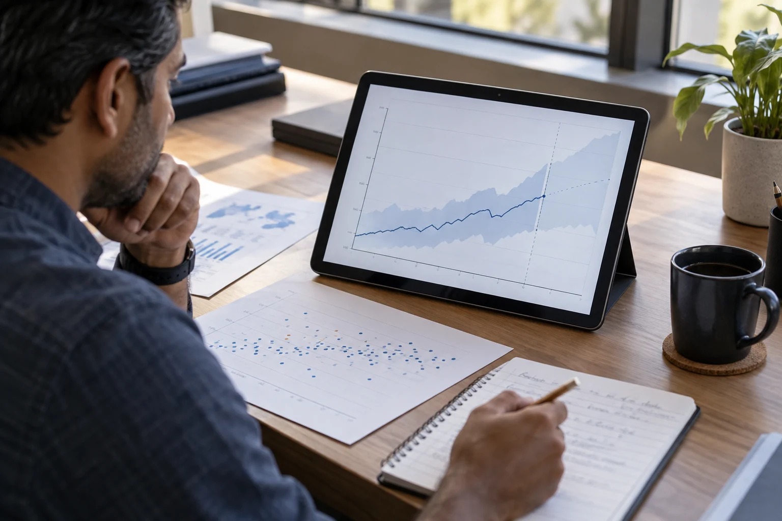 An analyst comparing a trend with its source observations.