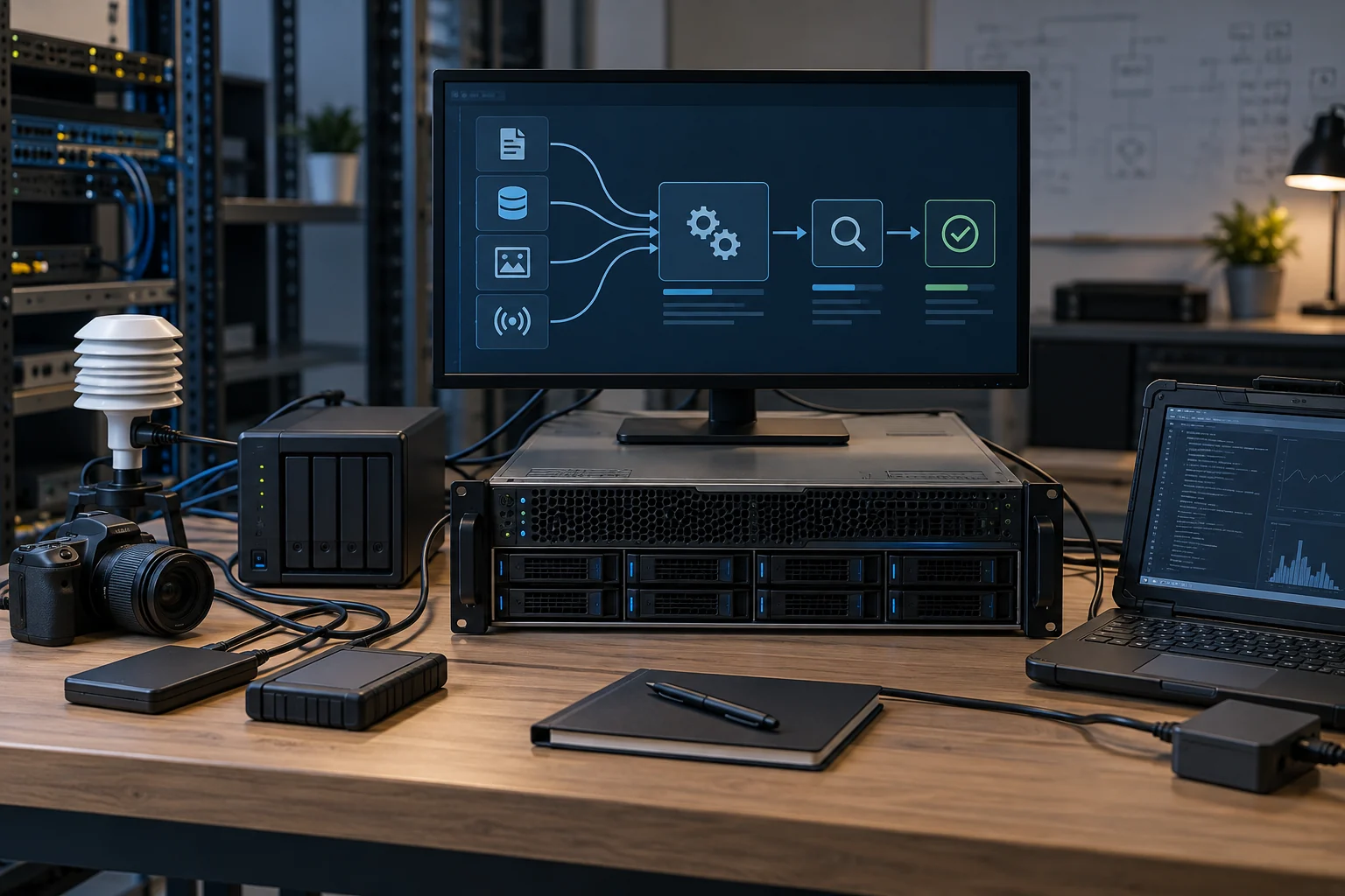 Source devices feeding a governed data-processing workflow.