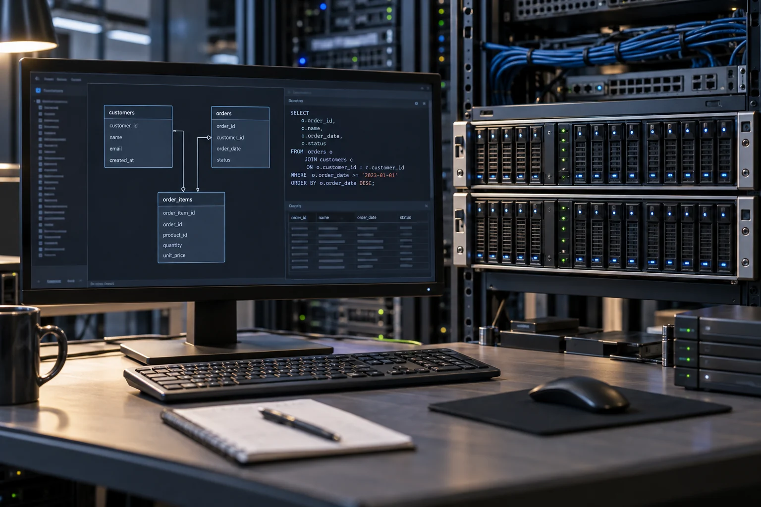 Redundant storage equipment and a database schema.