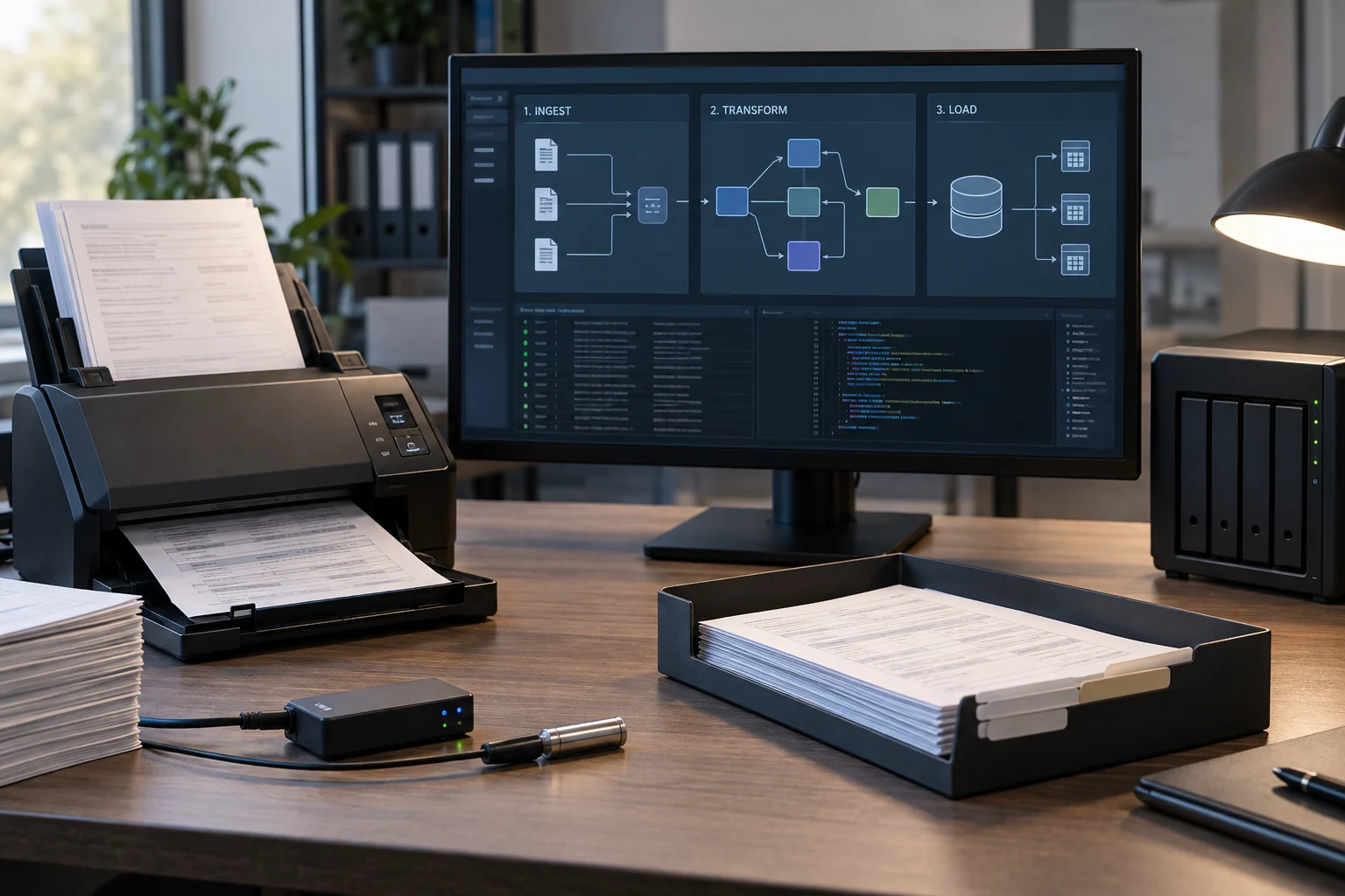 Documents and sensor records entering a data transformation workflow.