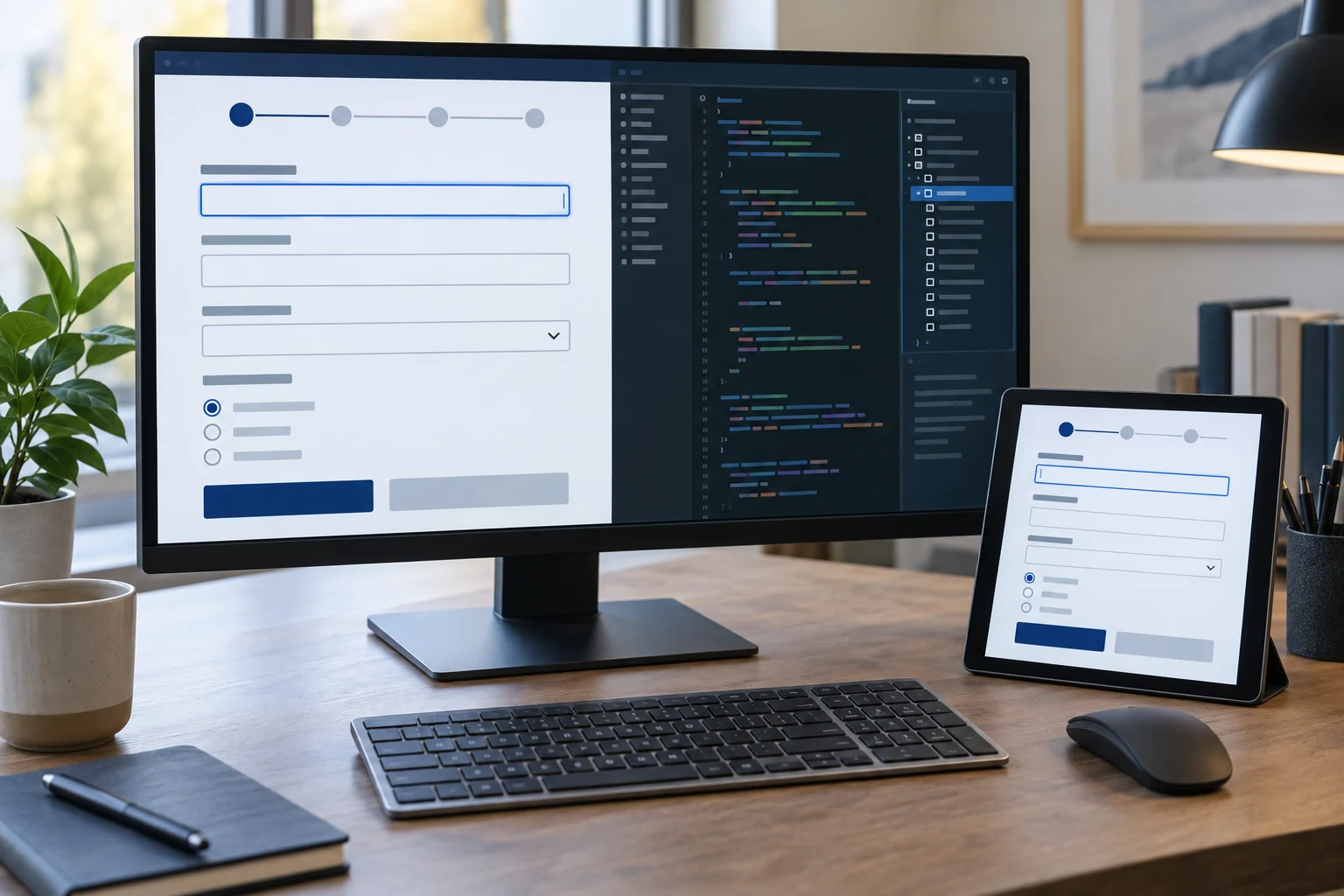 A responsive public-service interface on desktop and tablet.