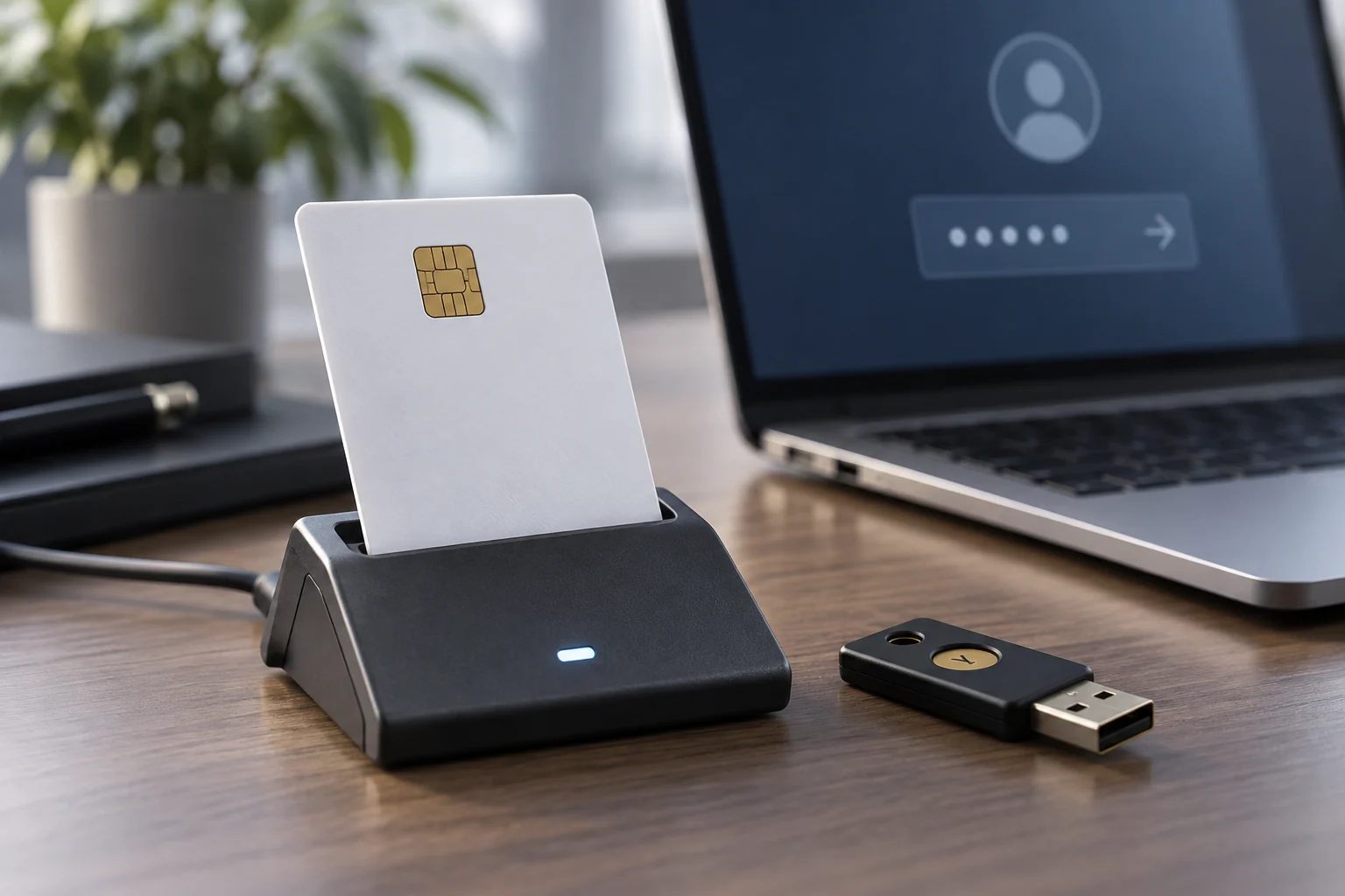 A smart-card reader and hardware authentication key.