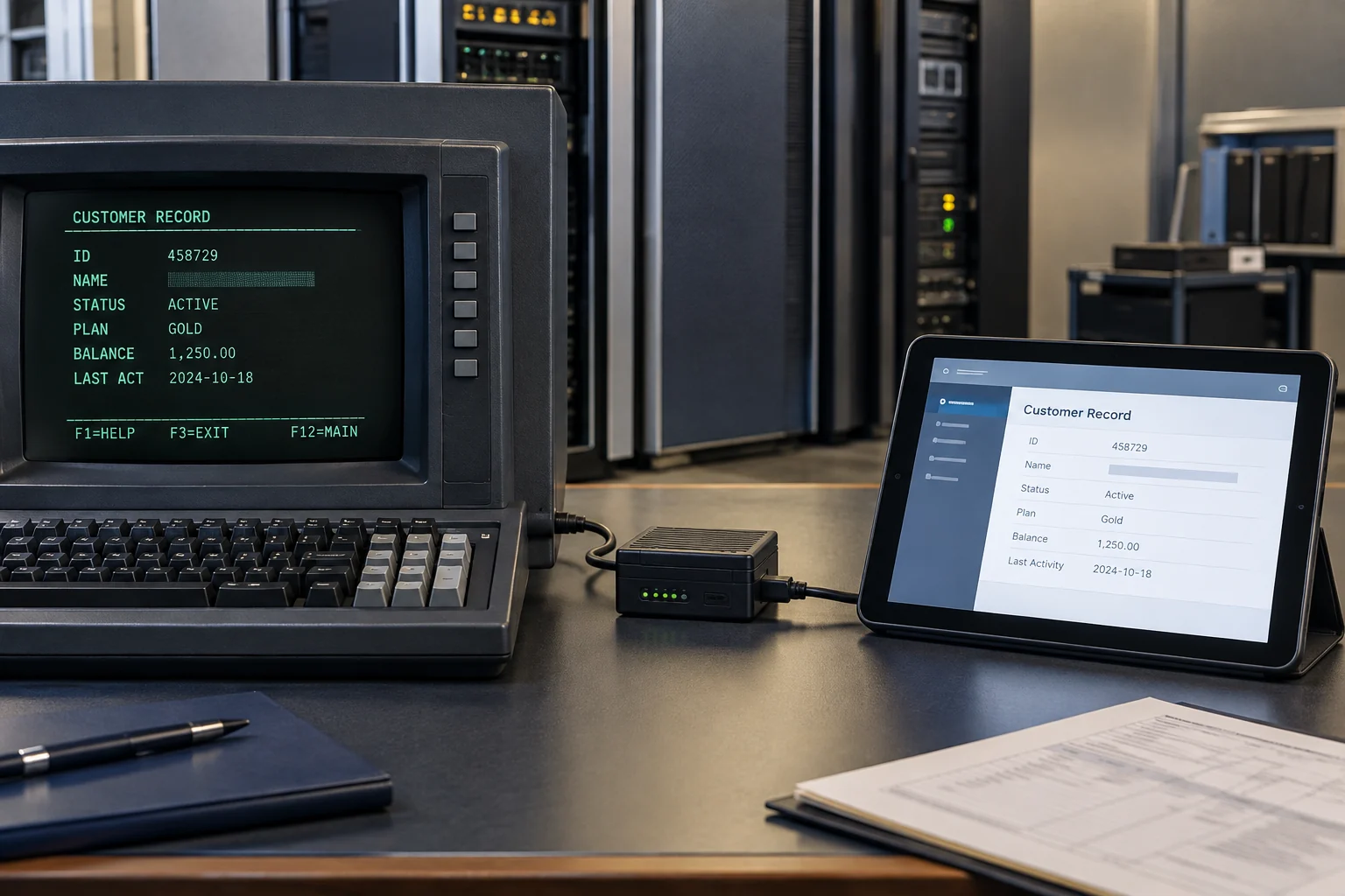Older and newer interfaces connected during system modernization.