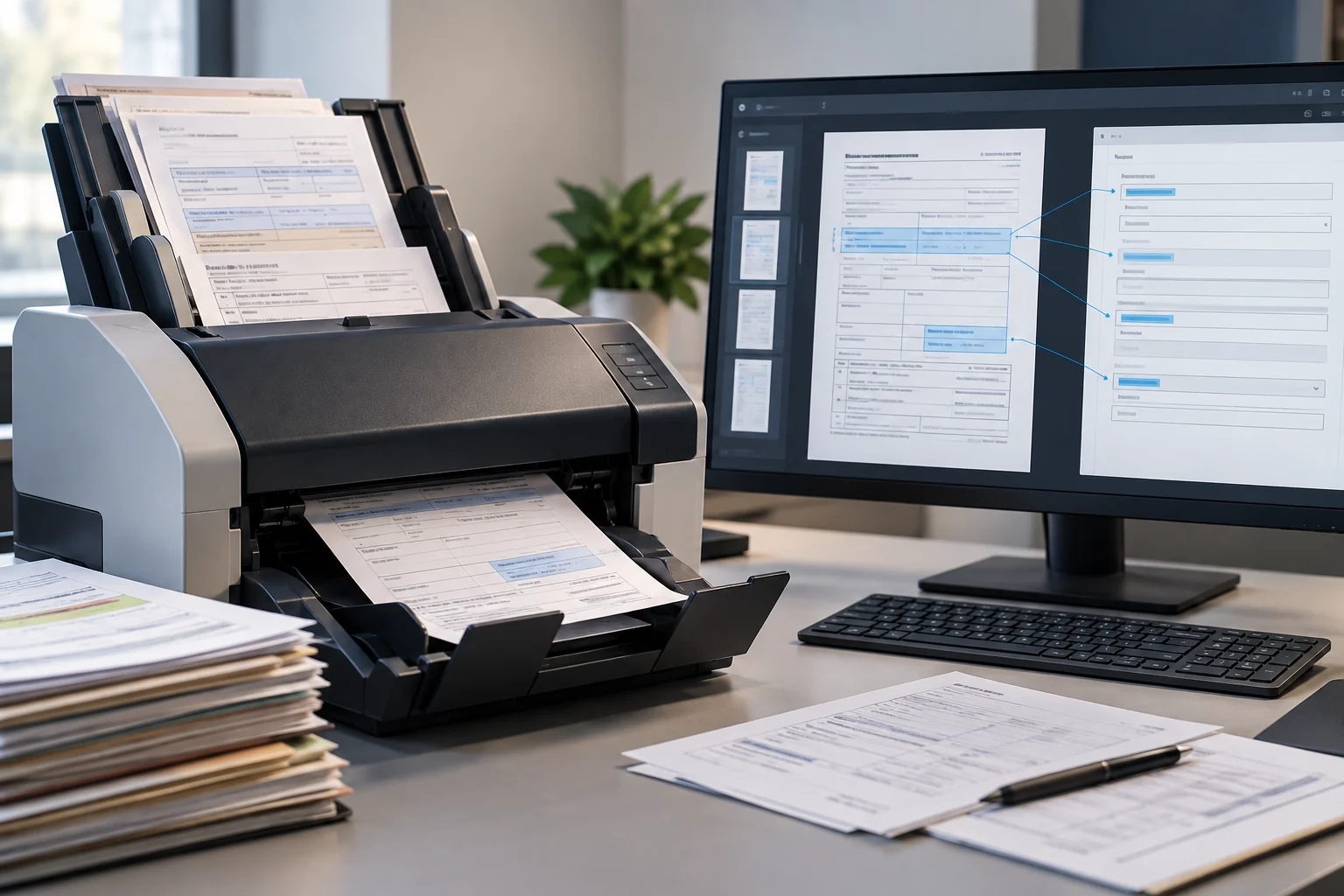 A document-processing workstation extracting structured fields.