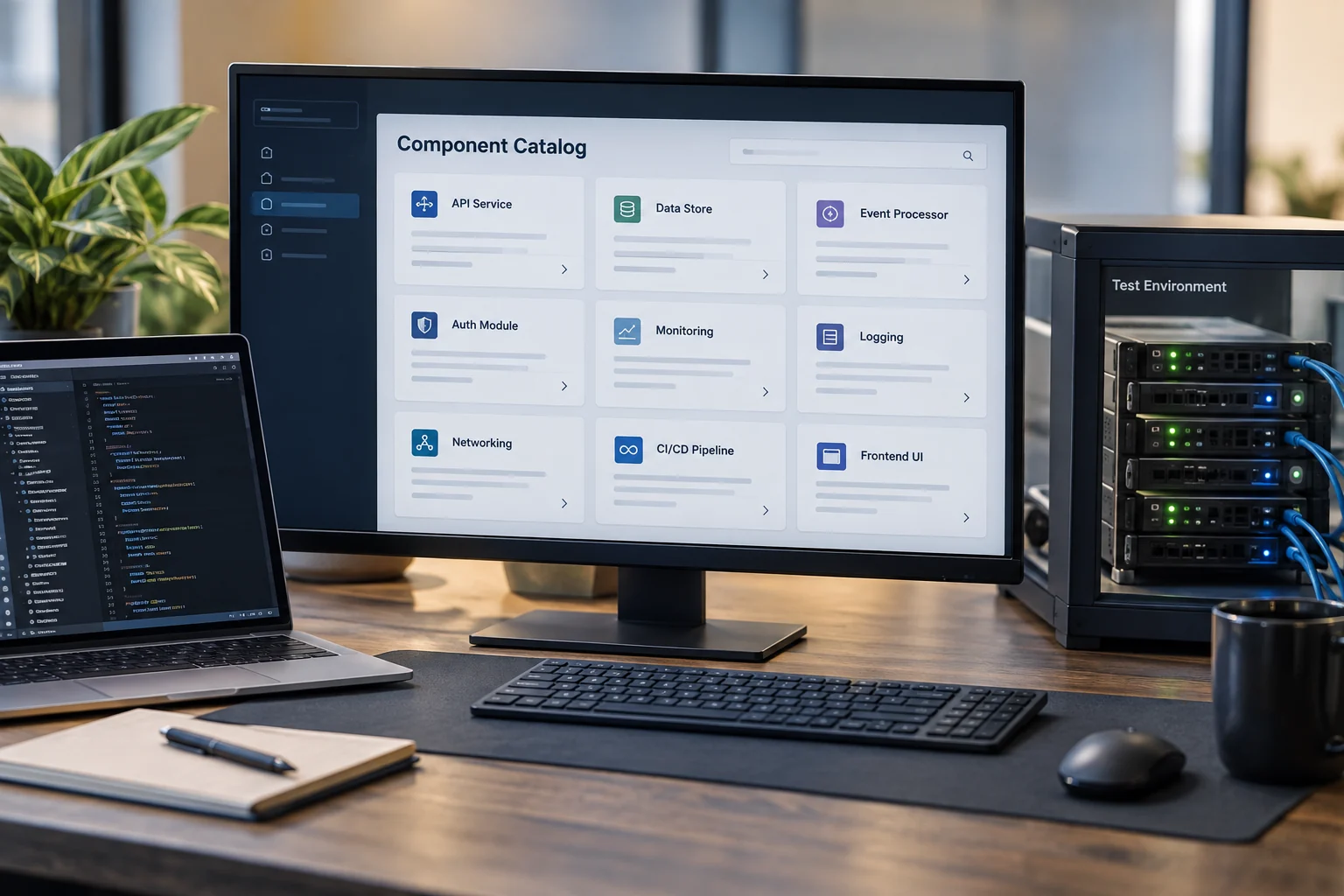 A developer platform catalog and standardized test environment.