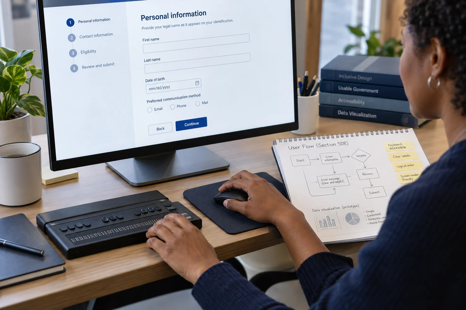 A public-service interface evaluated with accessible input devices.