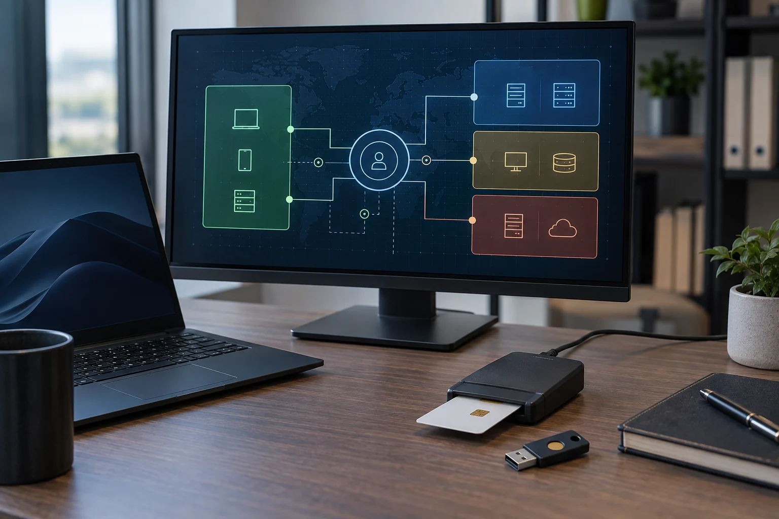 Identity verification and segmented access at a managed workstation.