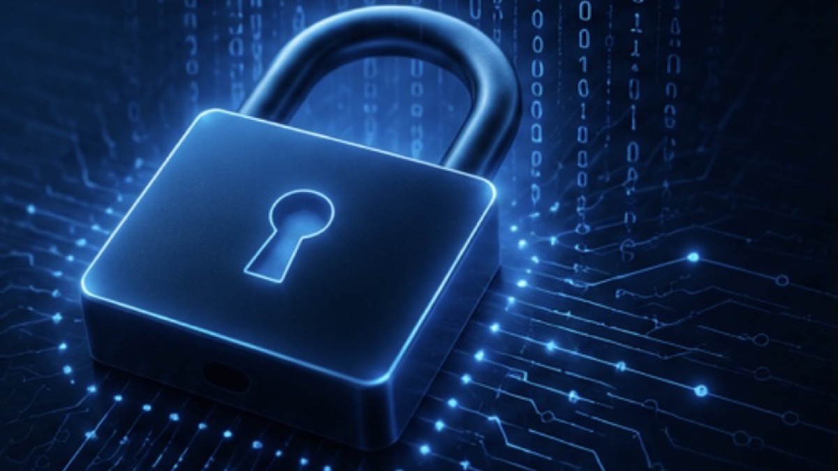 Encryption padlock over a glowing circuit board