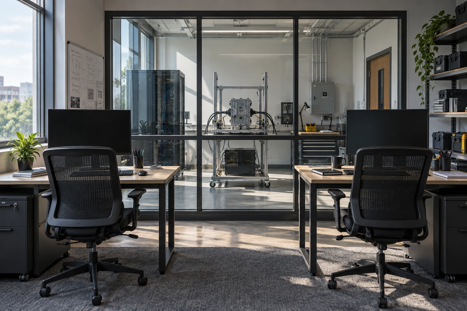 An enterprise engineering integration room with a shared equipment test area.