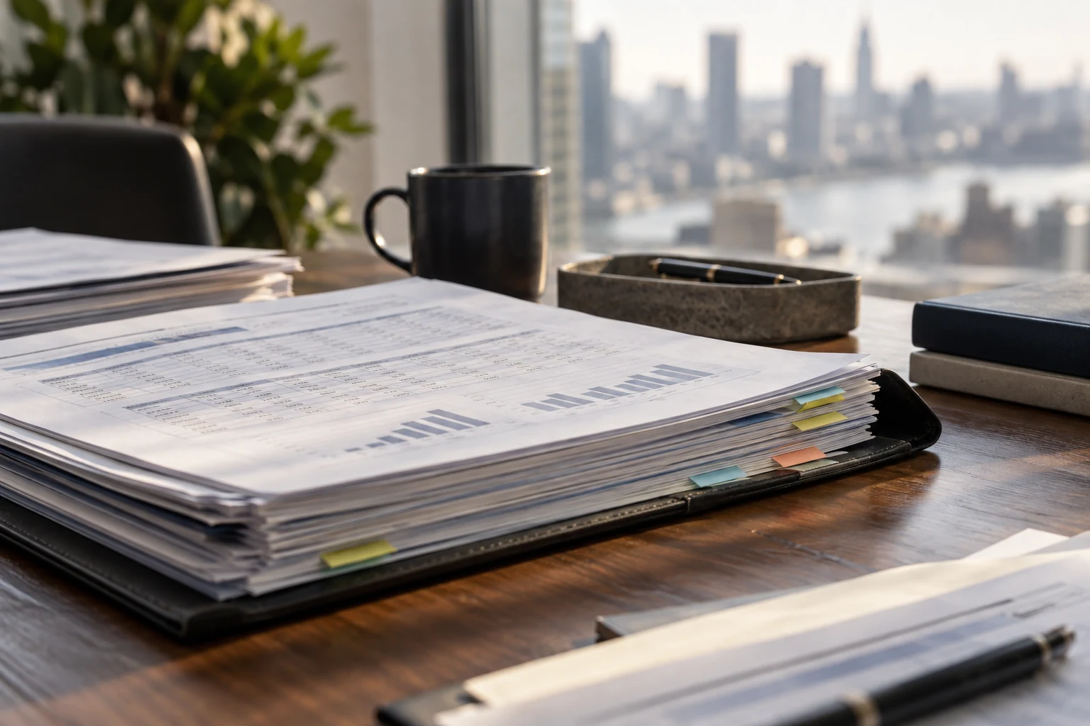 A credit analyst's source-file folio containing a clearly structured financial statement and original supporting documents.