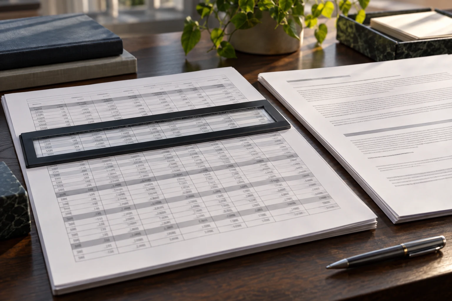 A financial source table under an optical reading guide, with a separately verified reference page directly beside it.